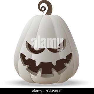 Halloween Jack O Lantern white pumpkin with funny face expression - isolated on transparent background Stock Vector