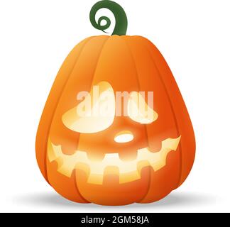 Halloween Jack O Lantern glowing pumpkin with funny face expression - isolated on transparent background Stock Vector