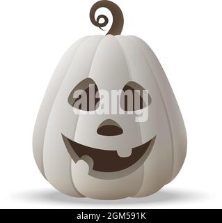 Halloween Jack O Lantern white pumpkin with funny face expression - isolated on transparent background Stock Vector