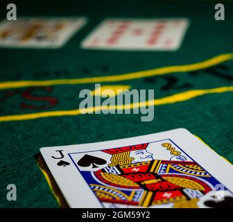 cards with jack of spades, texas holdem Stock Photo