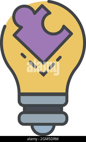 Puzzle bulb icon. Outline puzzle bulb vector icon color flat isolated on white Stock Vector