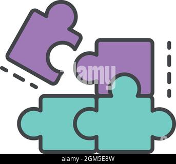 Complete puzzle solution icon. Outline complete puzzle solution vector icon color flat isolated on white Stock Vector