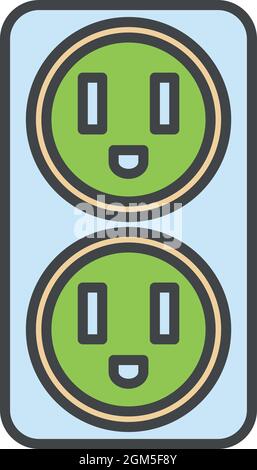 Double electrical outlet icon. Outline double electrical outlet vector icon color flat isolated on white Stock Vector