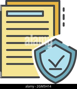 Secured doc paper icon. Outline secured doc paper vector icon color flat isolated on white Stock Vector