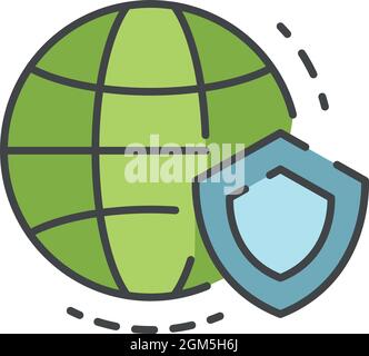 Secured global data icon. Outline secured global data vector icon color flat isolated on white Stock Vector