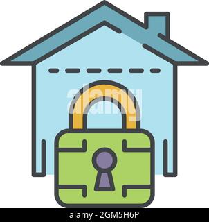 Locked smart house icon. Outline locked smart house vector icon color flat isolated on white Stock Vector