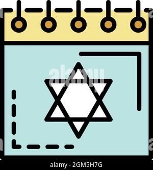 Jewish calendar icon. Outline jewish calendar vector icon color flat isolated on white Stock Vector
