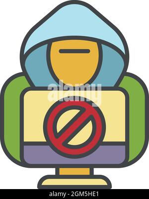 No hacker activity icon. Outline no hacker activity vector icon color flat isolated on white Stock Vector