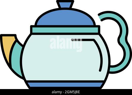 Black teapot icon. Outline black teapot vector icon color flat isolated on white Stock Vector