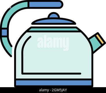 Metal kettle icon. Outline metal kettle vector icon color flat isolated on white Stock Vector