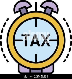 Tax alarm time icon. Outline tax alarm time vector icon color flat isolated on white Stock Vector