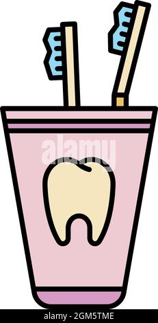 Toothbrush in glass icon. Outline toothbrush in glass vector icon color flat isolated on white Stock Vector