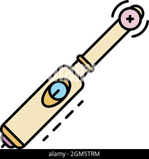 Electric soft toothbrush icon. Outline electric soft toothbrush vector icon color flat isolated on white Stock Vector