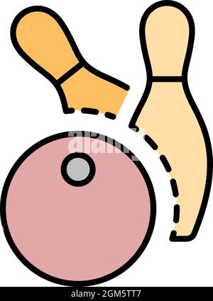 Bowling ball two pins icon. Outline bowling ball two pins vector icon color flat isolated on white Stock Vector