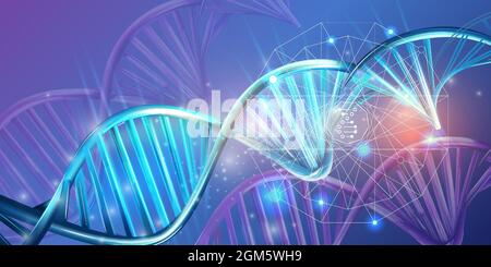 Luminous double helix strands of abstract DNA. Stock Vector