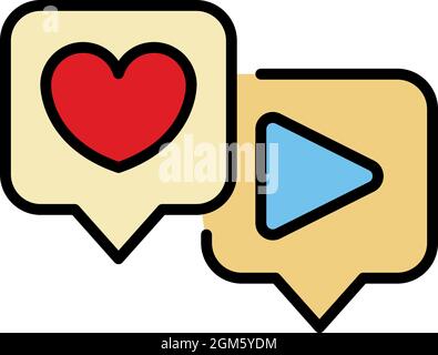 Like play bubbles icon. Outline like play bubbles vector icon color flat isolated on white Stock Vector
