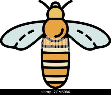 Bee icon. Outline bee vector icon color flat isolated on white Stock Vector
