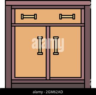 Wood nightstand icon. Outline wood nightstand vector icon color flat isolated on white Stock Vector