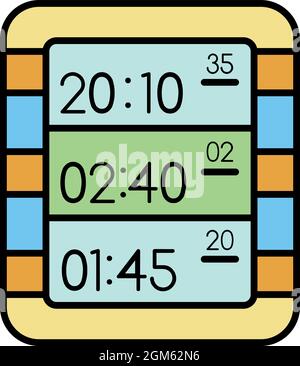 Multi display digital clock icon. Outline multi display digital clock vector icon color flat isolated on white Stock Vector