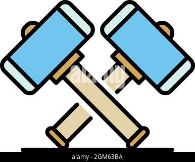 Crossed sledge hammer icon. Outline crossed sledge hammer vector icon color flat isolated on white Stock Vector