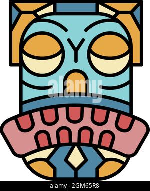 Tribal face icon. Outline tribal face vector icon color flat isolated on white Stock Vector