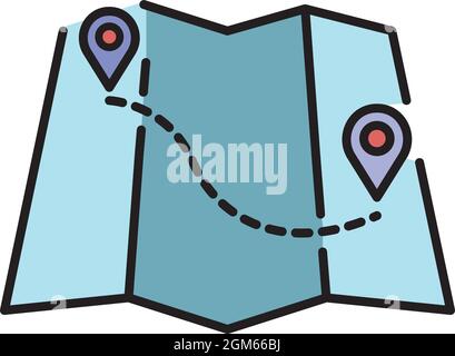 Rafting map route icon. Outline rafting map route vector icon color flat isolated on white Stock Vector