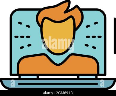 Webinar laptop start icon. Outline webinar laptop start vector icon color flat isolated on white Stock Vector