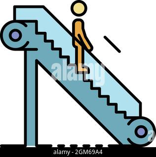 Man escalator down icon. Outline man escalator down vector icon color flat isolated on white Stock Vector