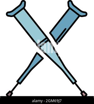 Crutches icon. Outline crutches vector icon color flat isolated on white Stock Vector