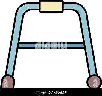 Senior walker icon. Outline senior walker vector icon color flat isolated on white Stock Vector