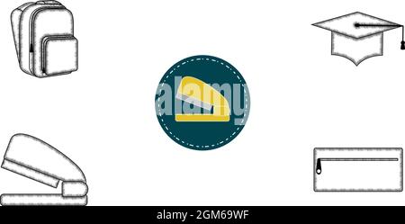 Set of different school supply icons Stock Vector