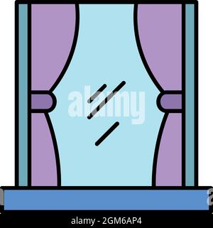 Windows curtains icon. Outline windows curtains vector icon color flat isolated on white Stock Vector