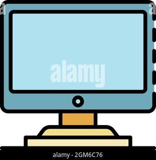 Desktop computer pc icon. Outline desktop computer pc vector icon color flat isolated on white Stock Vector