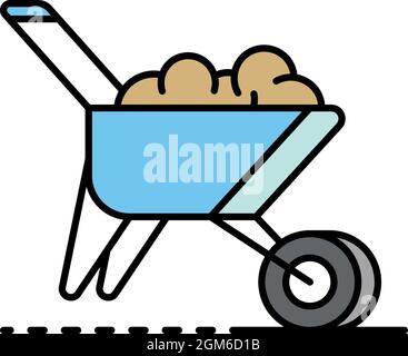 Full wheelbarrow icon. Outline full wheelbarrow vector icon color flat isolated on white Stock Vector