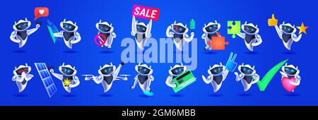 set cute robots modern robotic characters collection artificial intelligence technology concept Stock Vector