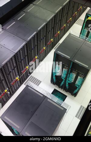 View from above on equipment of data center Stock Photo