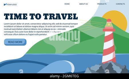 Vector illustration banner template for travel light to the sea, in a flat style. Stock Vector
