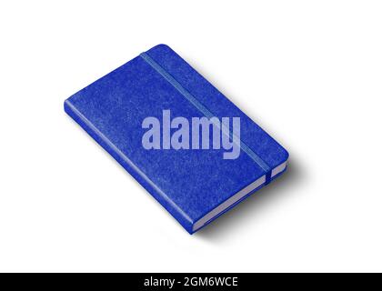 Marine blue closed notebook mockup isolated on white Stock Photo