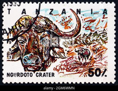 TANZANIA - CIRCA 1993: a stamp printed in Tanzania shows Ngurdoto crater, national park, circa 1993 Stock Photo