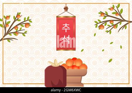 simple korea chuseok design with parcel and rug . translation korean text 'thanksgiving' Stock Vector