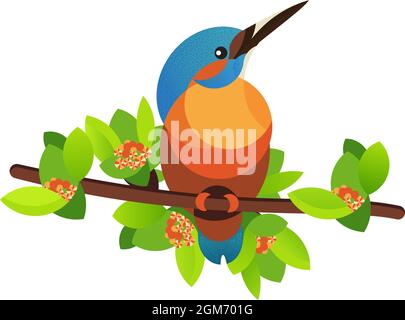 Bird kingfisher on a branch. Vector illustration. Stock Vector