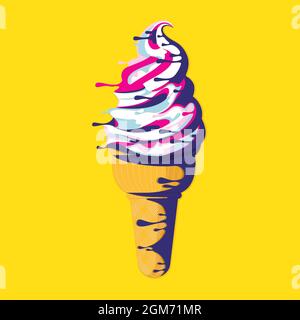 Ice cream. Vector illustration. A cone of melting ice cream. In the style of pop art. Stock Vector