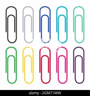 Multi colored office paper clip flat style vector illustration set Stock Vector