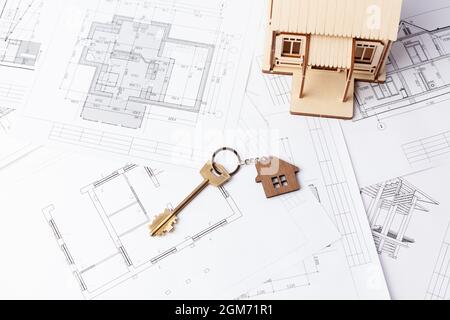 private house turnkey, building houses. Copy space Stock Photo