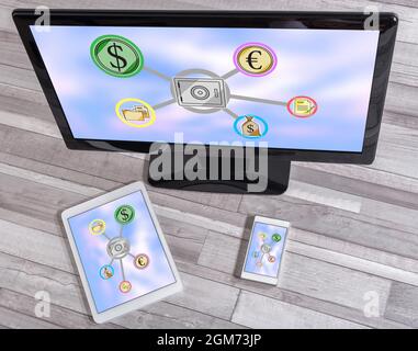 Security concept shown on different information technology devices Stock Photo
