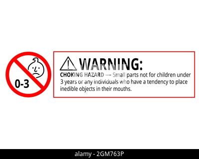 Not suitable for children under 3 years choking hazard forbidden sign sticker isolated on white background vector illustration. Small parts, warning, Stock Vector