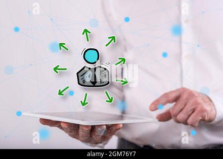 Choice concept above a tablet held by a man in background Stock Photo