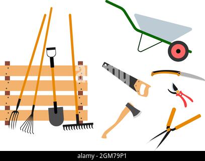 Gardening tools set on white background - vector illustration Stock Vector
