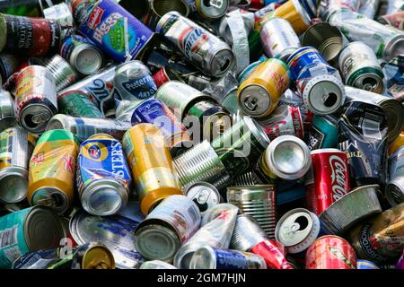 Heap of cans. Can sorted at recycling collection centre. 2007 Stock Photo