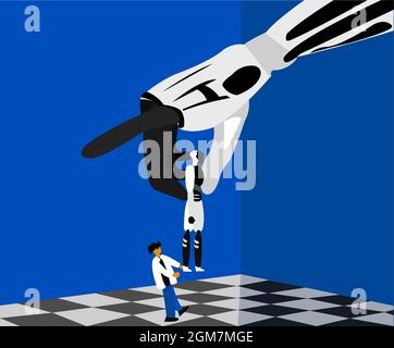 Futuristic concept of artificial intelligence or robot defeating human being Stock Vector